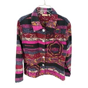 Choices Women's L Geometric Print Button Up Jacket Multi Color